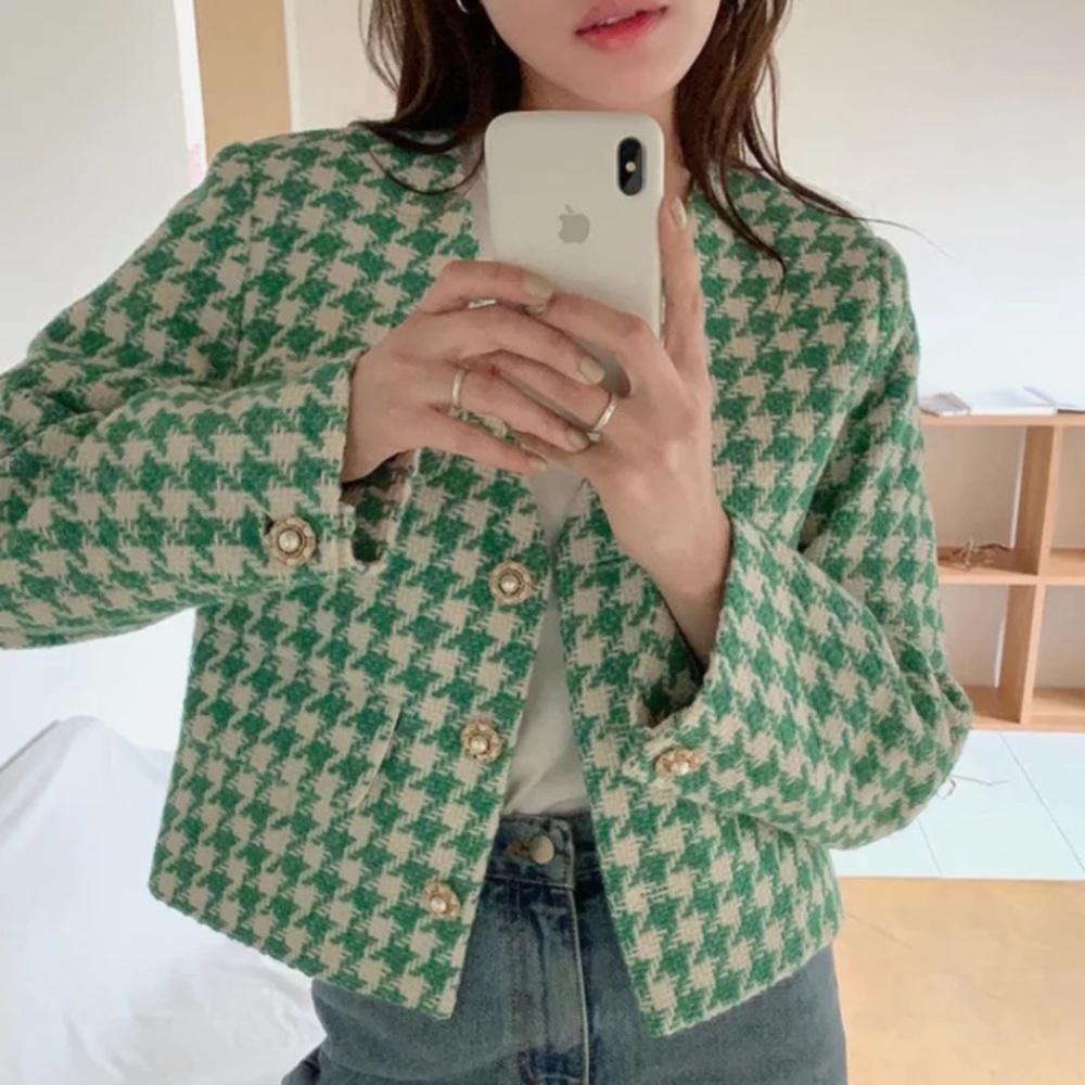 Green Houndstooth blazer